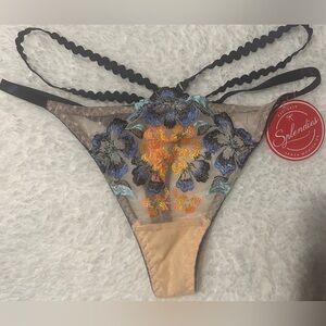 Splendies  blue Floral Embroidered Thong Panty